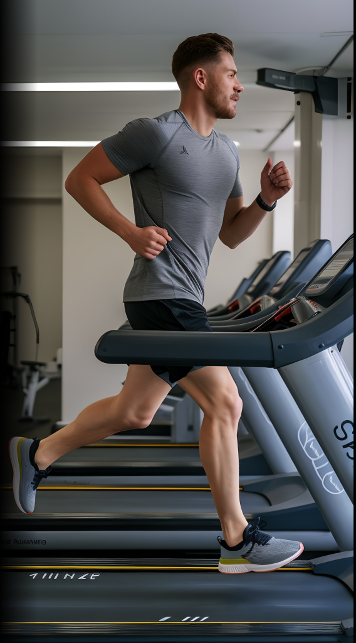 Man running intensely on a treadmill